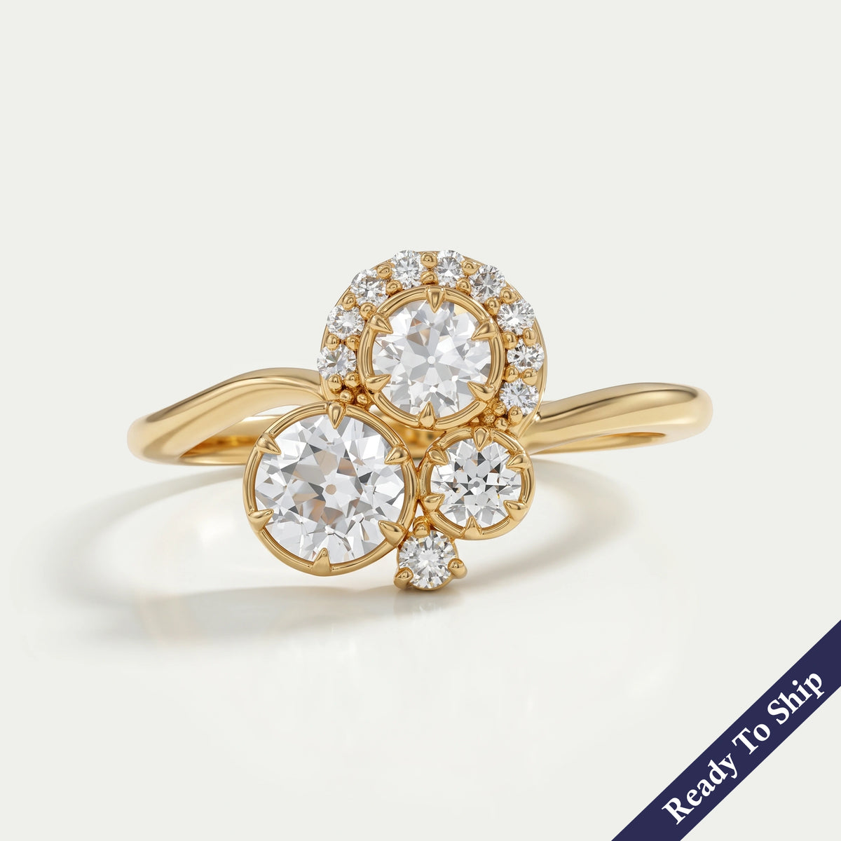 Verlobungsring mit Diamanten im Rosenschliff (rund und birnenförmig)