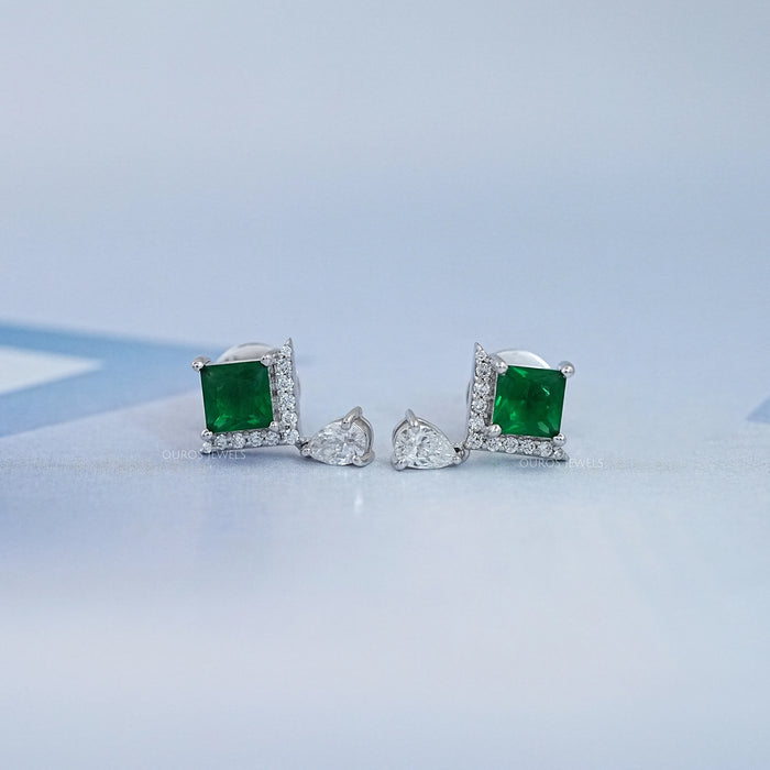 Green Princess Gemstone And Lab Diamond Drop Earrings