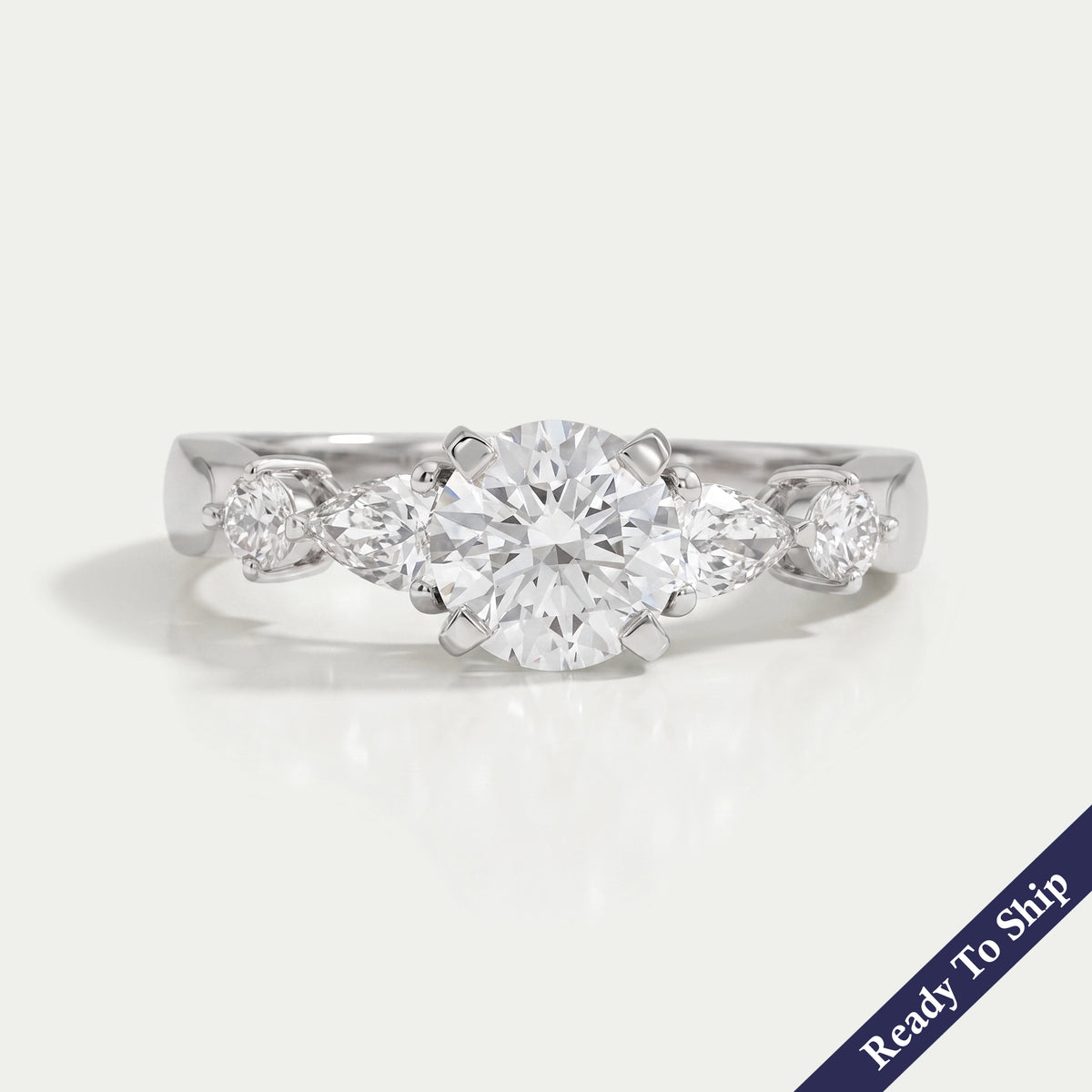 Round And Pear Diamond Five Stone Engagement Ring Rings
