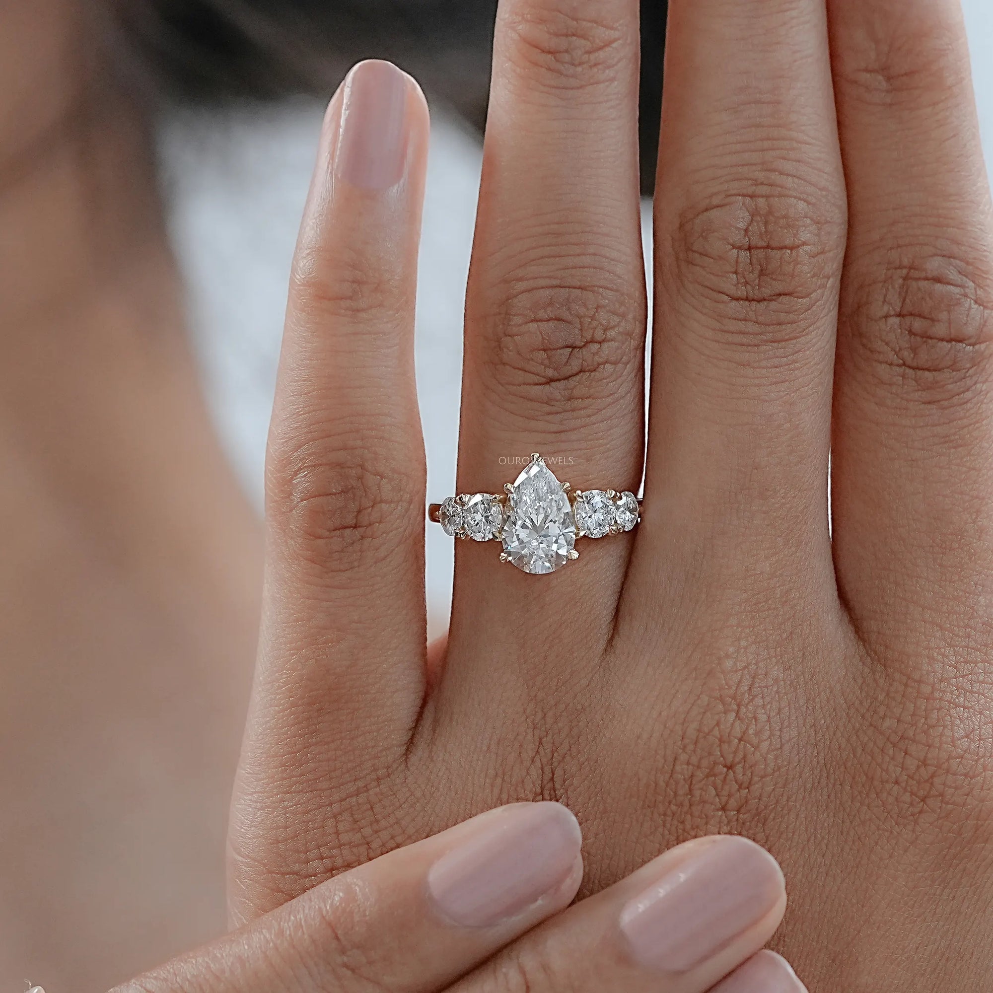 Pear And Round Diamond Five Stone Engagement Ring Rings