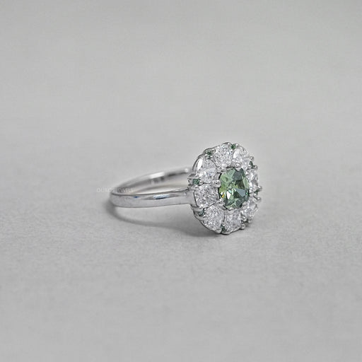 Green Cushion Diamond Halo Engagement Ring