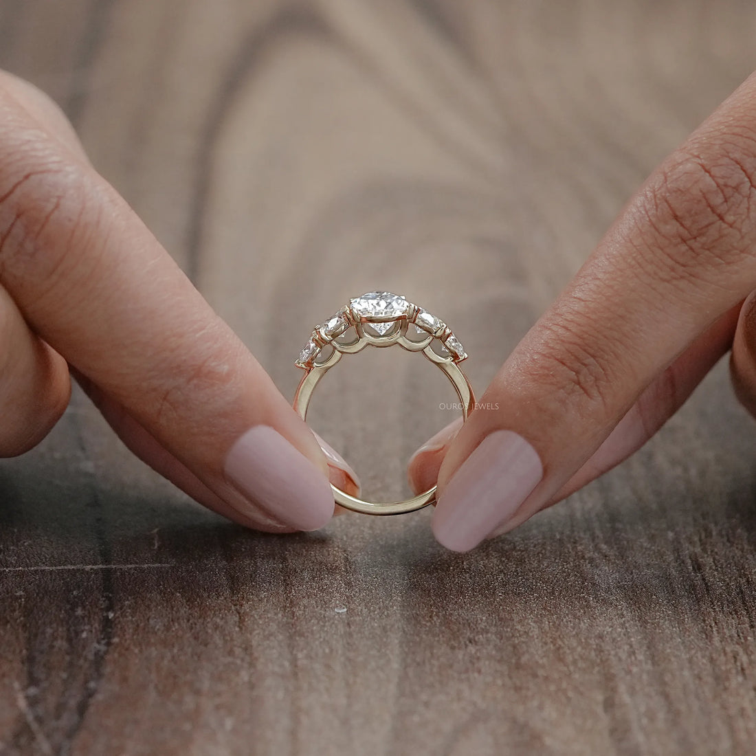 Pear And Round Diamond Five Stone Engagement Ring Rings