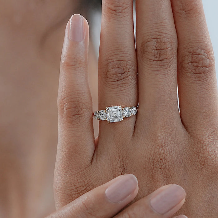 Five Stone Asscher Lab Grown Diamond Engagement Ring Rings