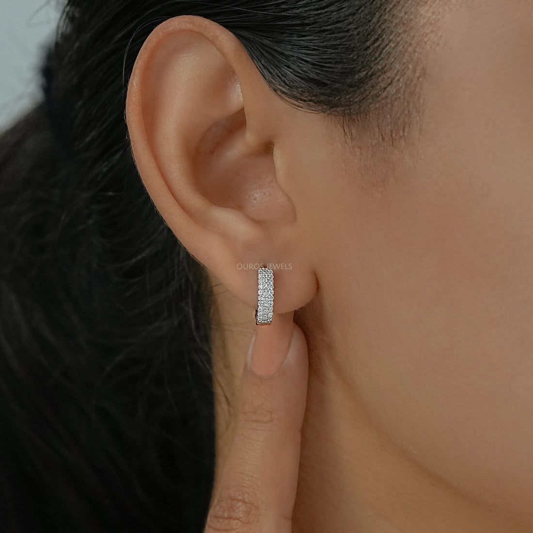 Round Lab Diamond Pave Set Huggie Earrings Earrings