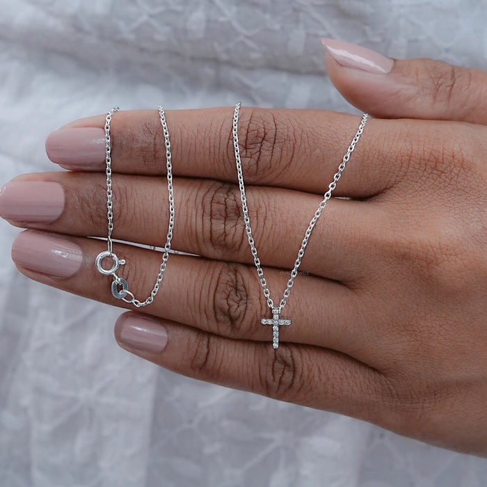 Round Cut Lab Grown Diamond Cross Pendant Necklaces