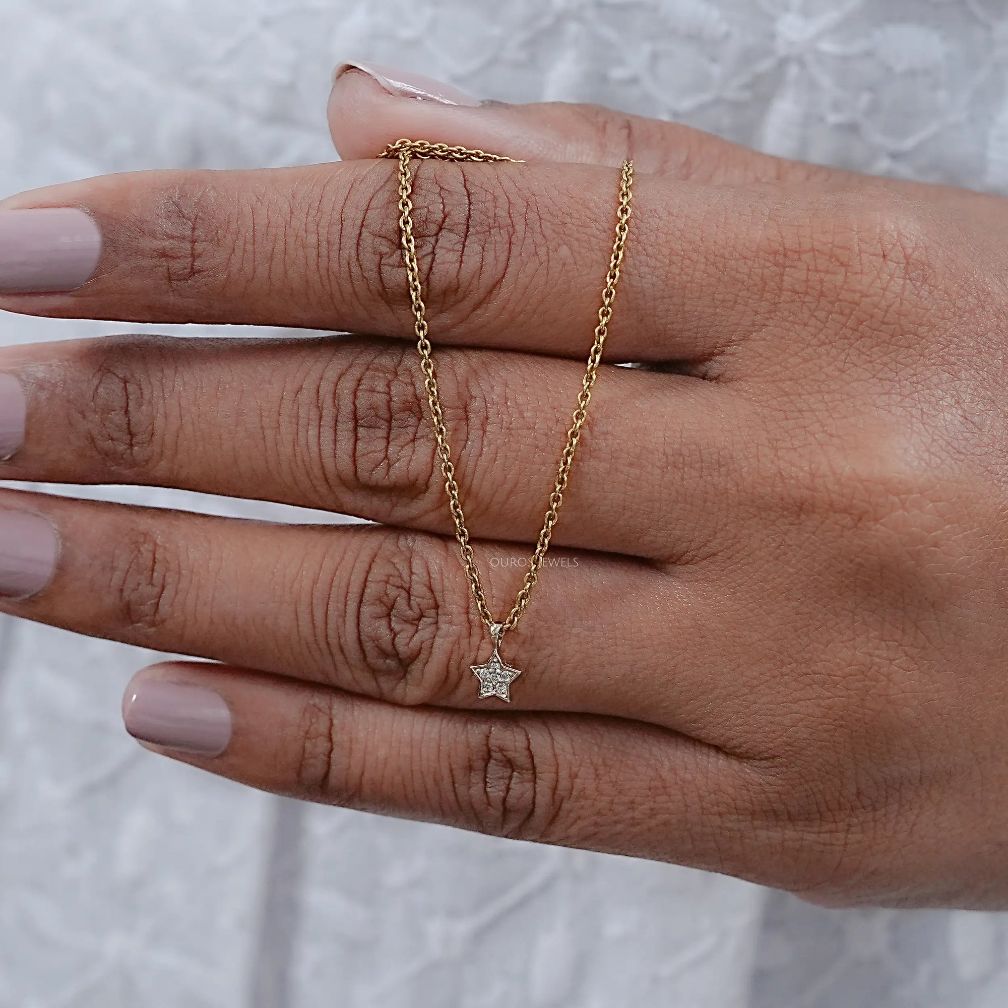 Lab Grown Round Diamond Star Shape Pendant Necklaces