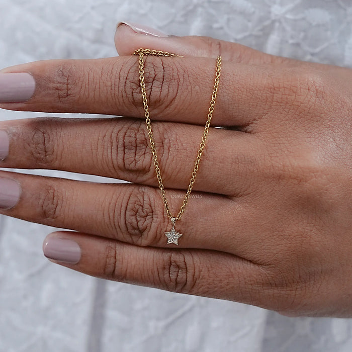 Lab Grown Round Diamond Star Shape Pendant Necklaces