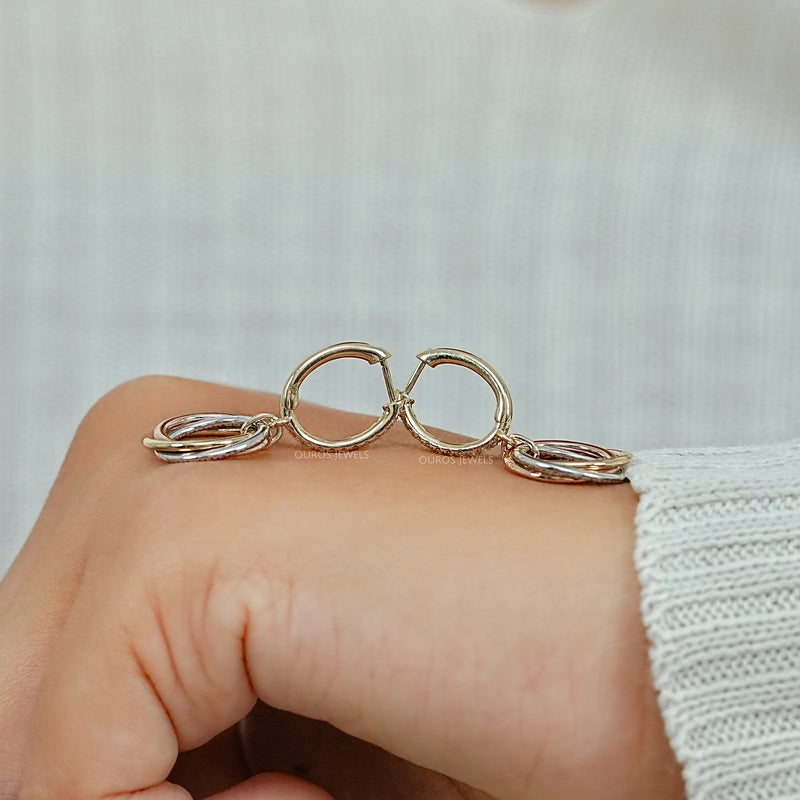 Round Lab Diamond Trinity Hoop Dangle Earrings