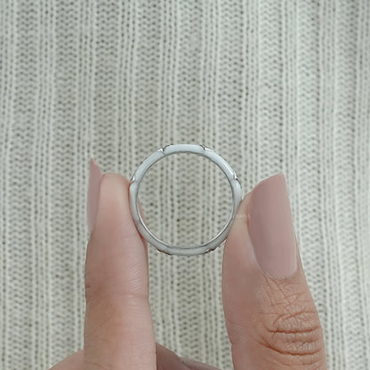 White Enamel Round Diamond Wedding Band Ring
