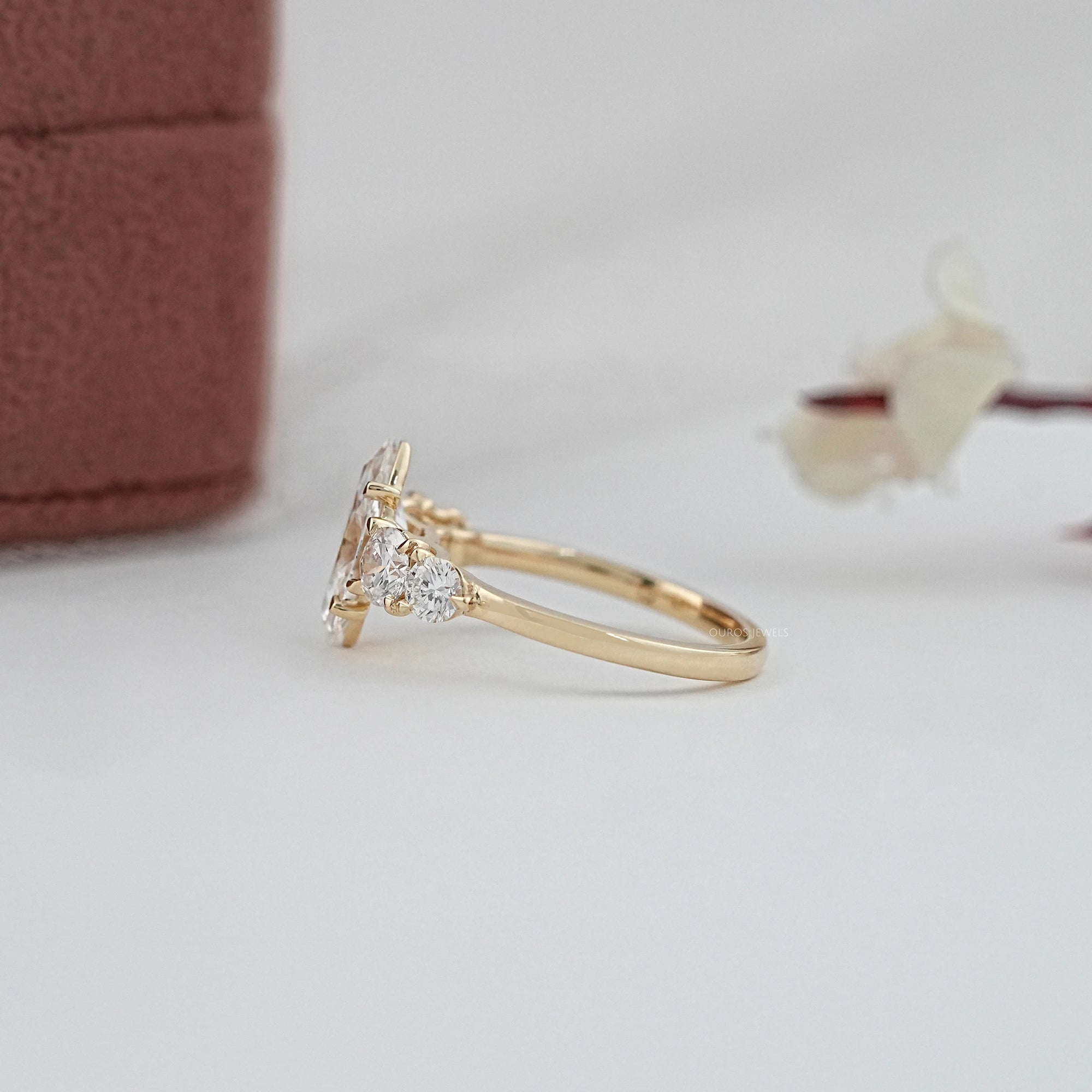 Marquise and Round Diamond Five Stone Engagement Ring Rings