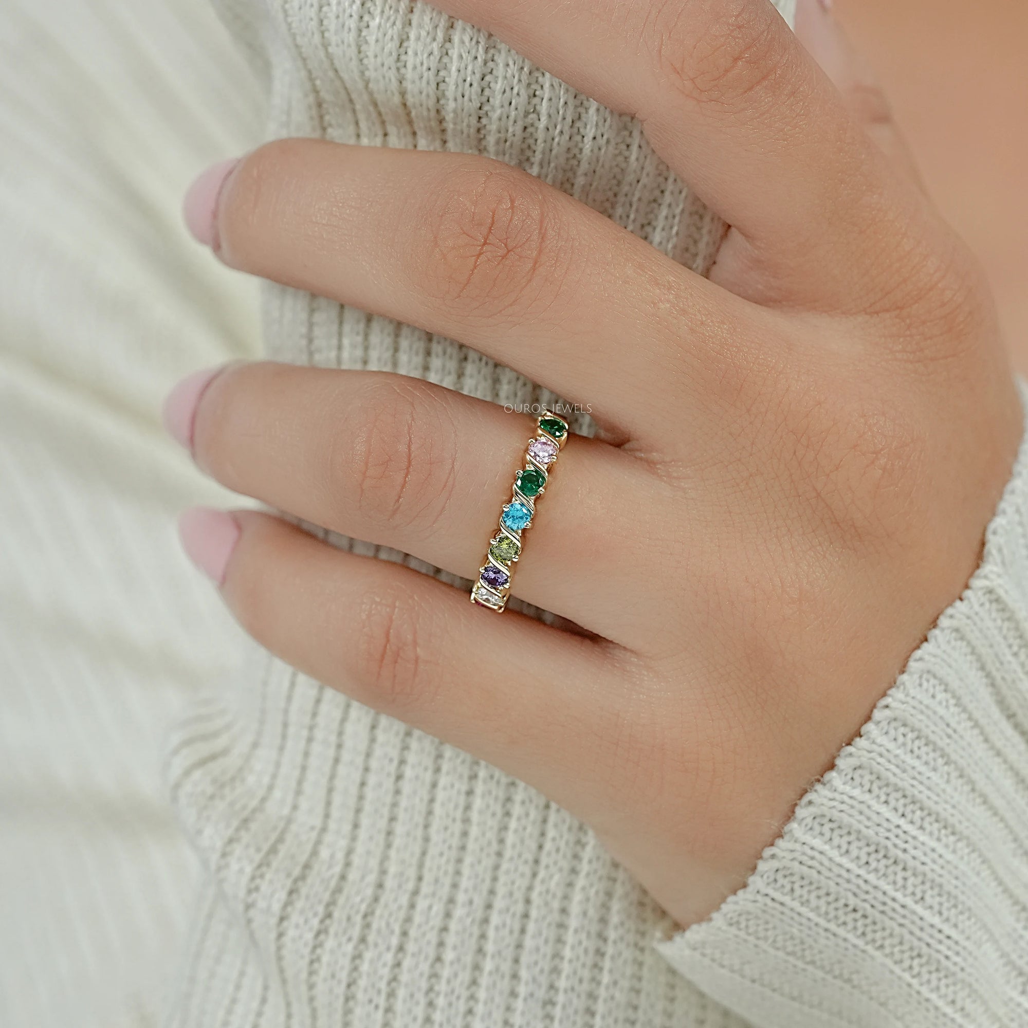 Multi Gemstone Half Eternity Wedding Band