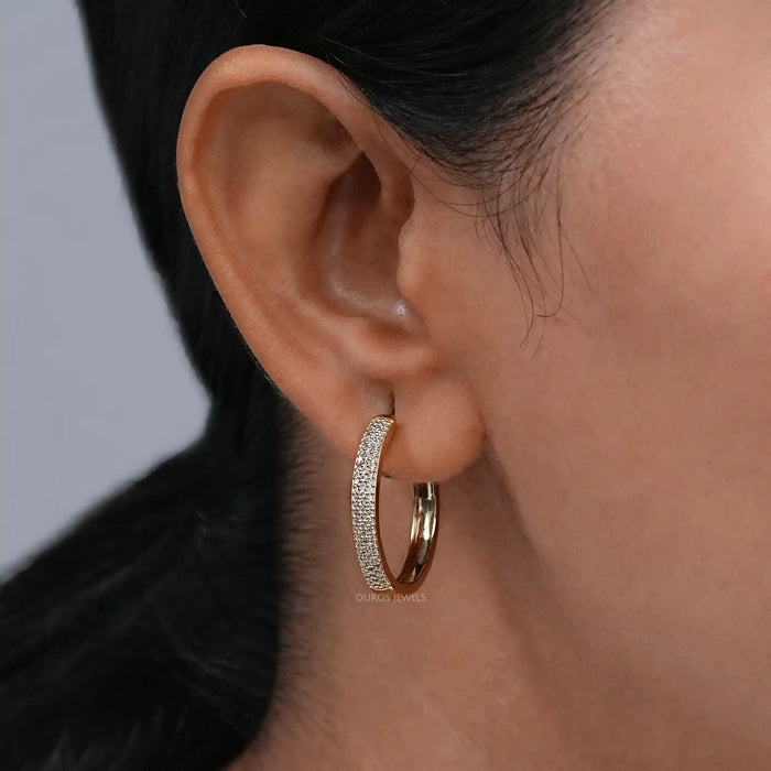 Pave Set Round Diamond Hoop Earrings Earrings