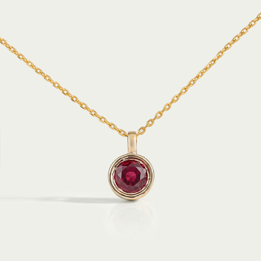 Pigeon Blood Ruby Round Gemstone Bezel Pendant Necklaces