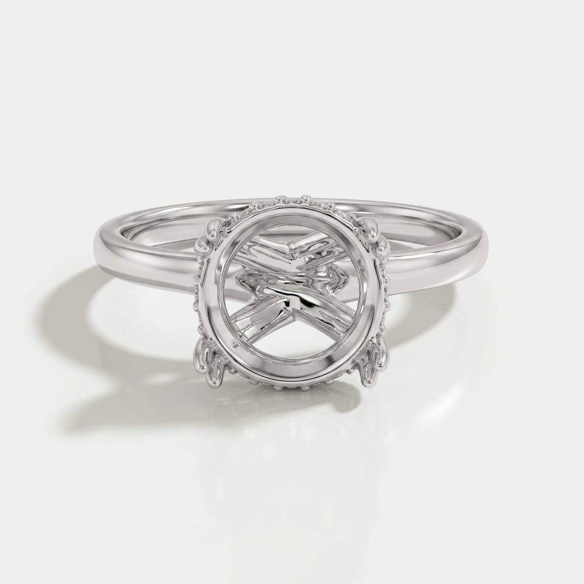 Round Shape Hidden Halo Semi Mount Engagement Ring Rings