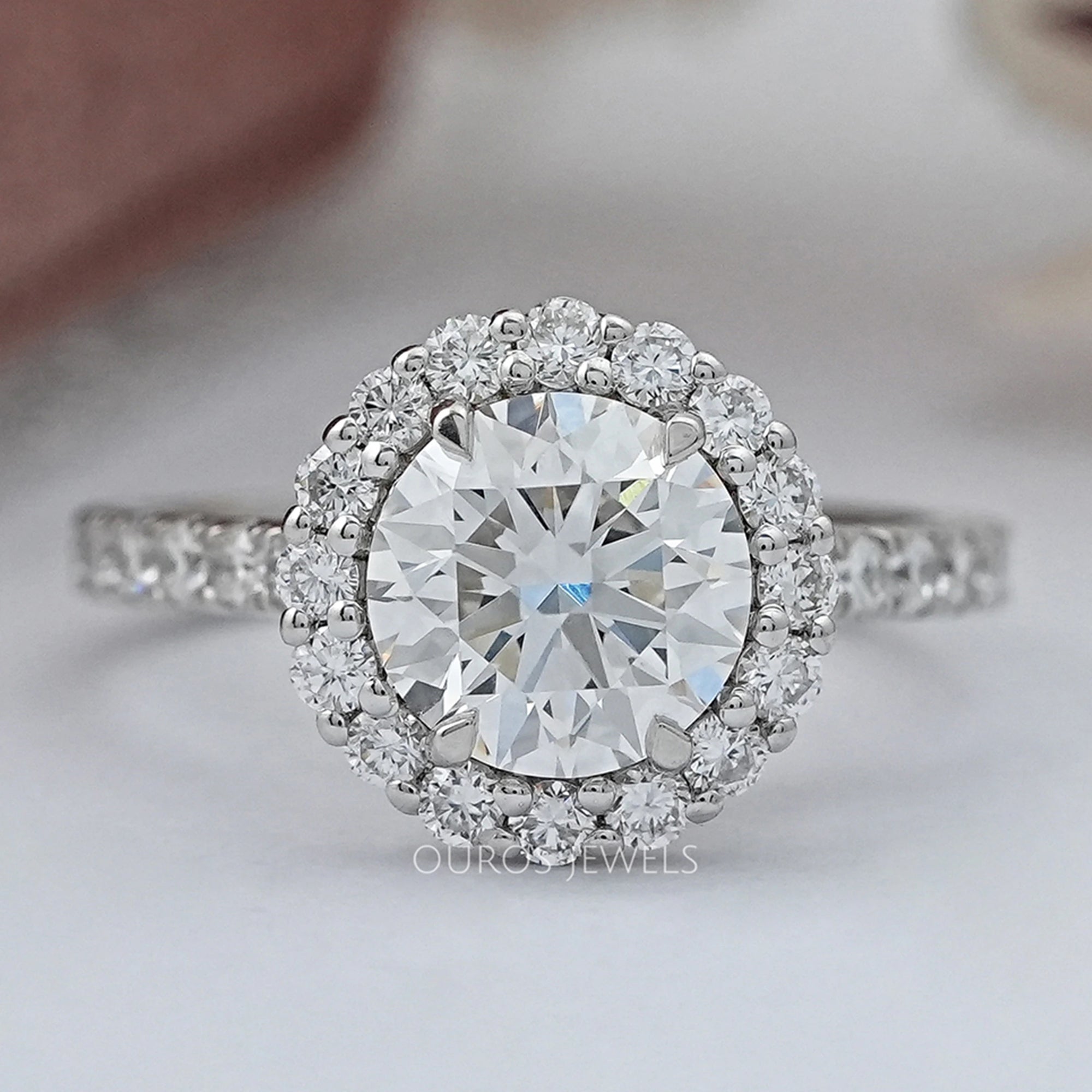 Round Cut Halo With Accent Diamond Engagement Ring