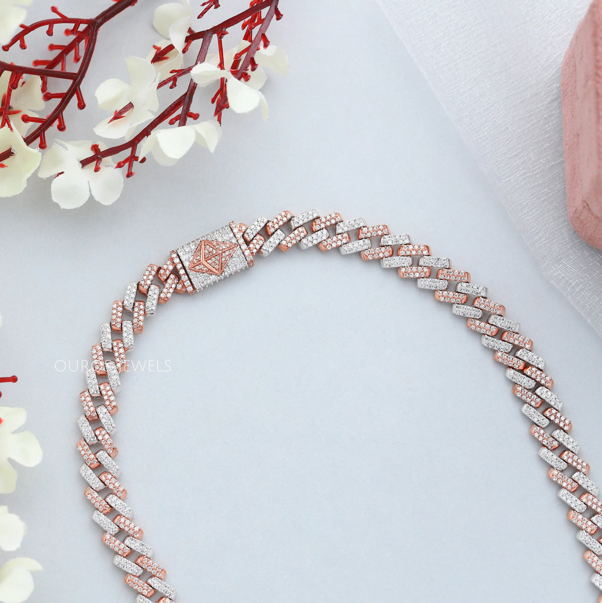 Two Tone Round Cut Miami Cuban Chain Men's Necklace