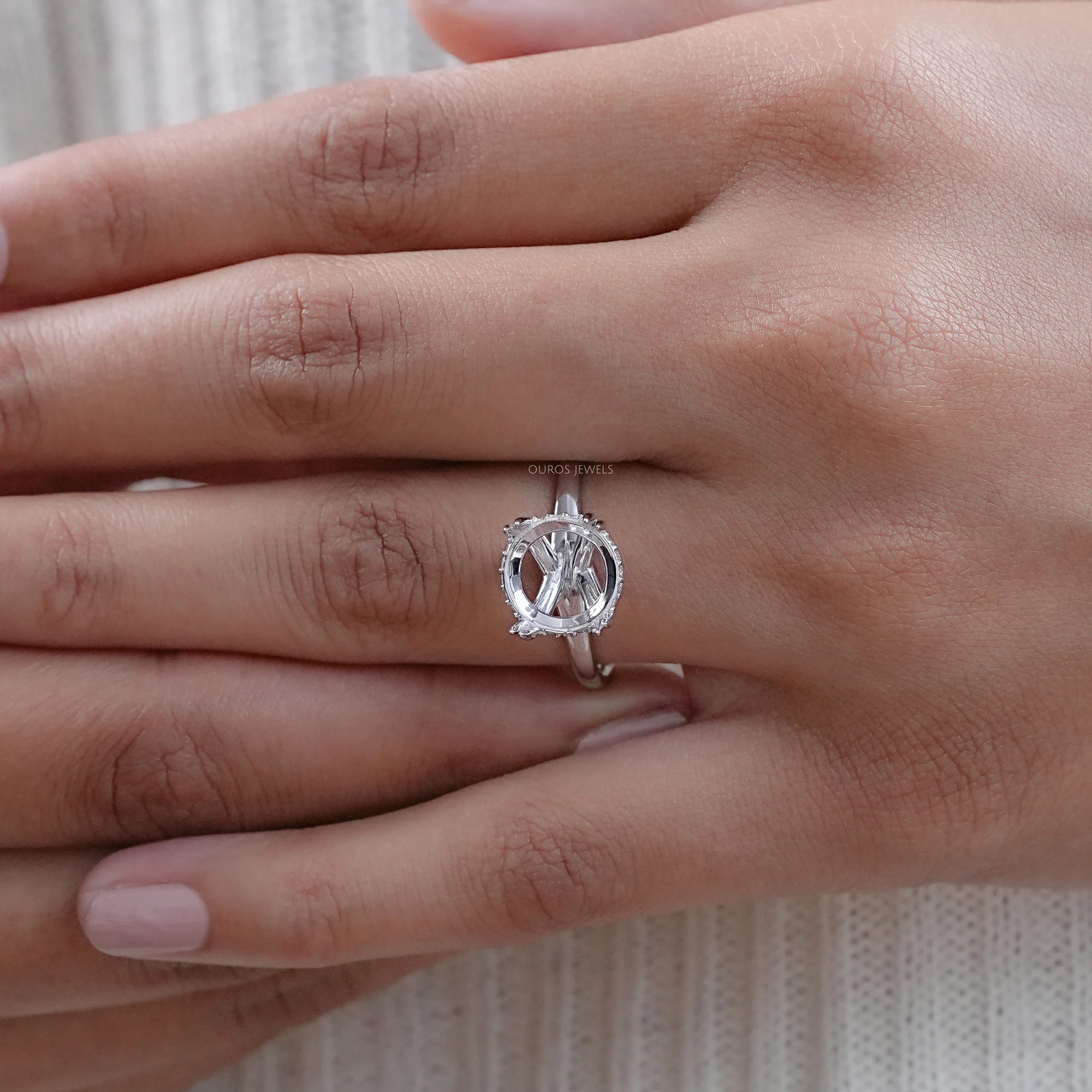 Round Shape Hidden Halo Semi Mount Engagement Ring Rings
