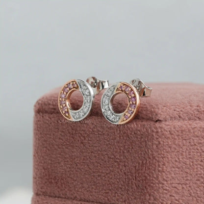 Round Cut Lab Grown Diamond Two Tone Circle Earrings