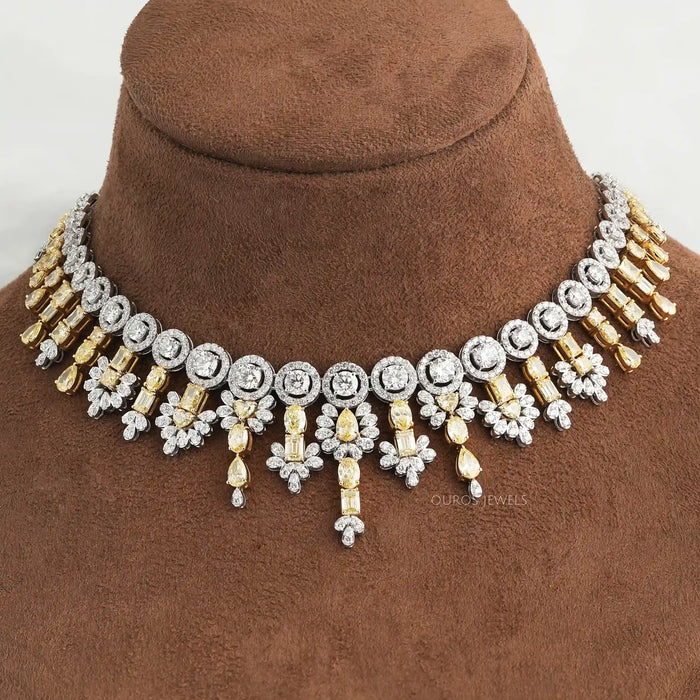 Yellow Multi Shape Lab Diamond Bridal Necklace Set Necklaces