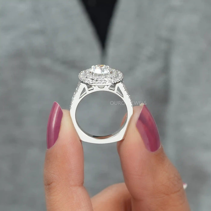 Round Cut Lab Diamond Double Halo Engagement Ring Ring