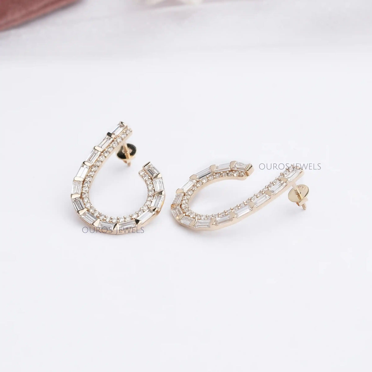 Baguette And Round Cut Screw Back Earrings