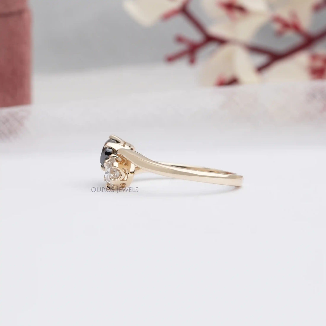 Natural Black Pear Cut Lab Grown Diamond Two Stone Ring