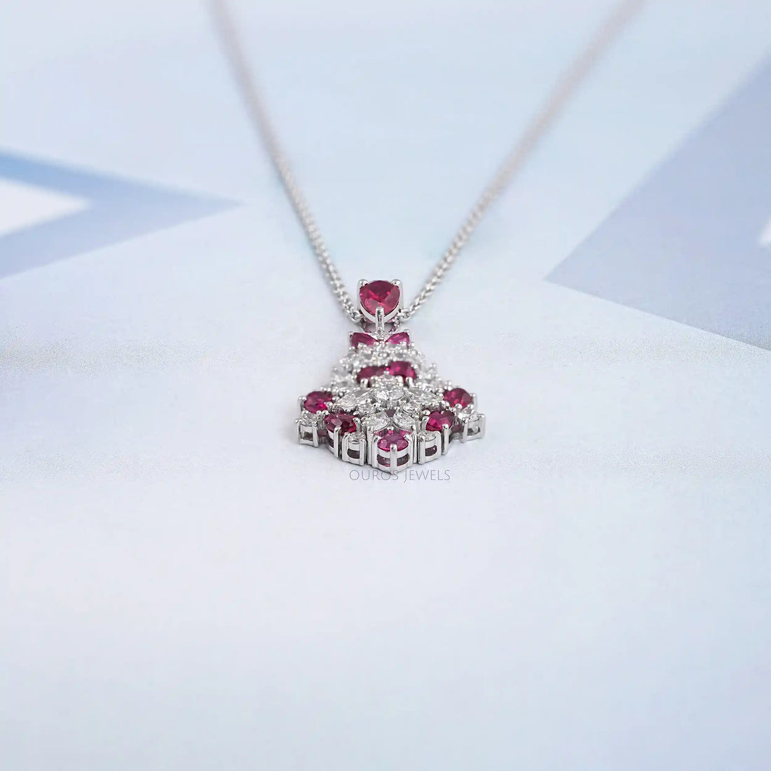 Cluster Diamond And Ruby Pendant Necklaces
