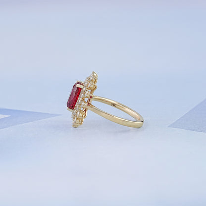 Ruby Gemstone Halo Diamond Engagement Ring Ring