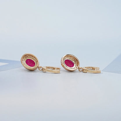 Ruby Oval Cut Halo Drop Dangle Earrings Earrings