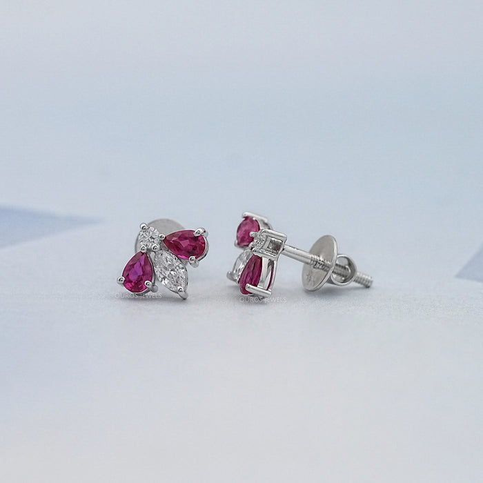 Ruby Pear And Marquise Lab Diamond Stud Earrings