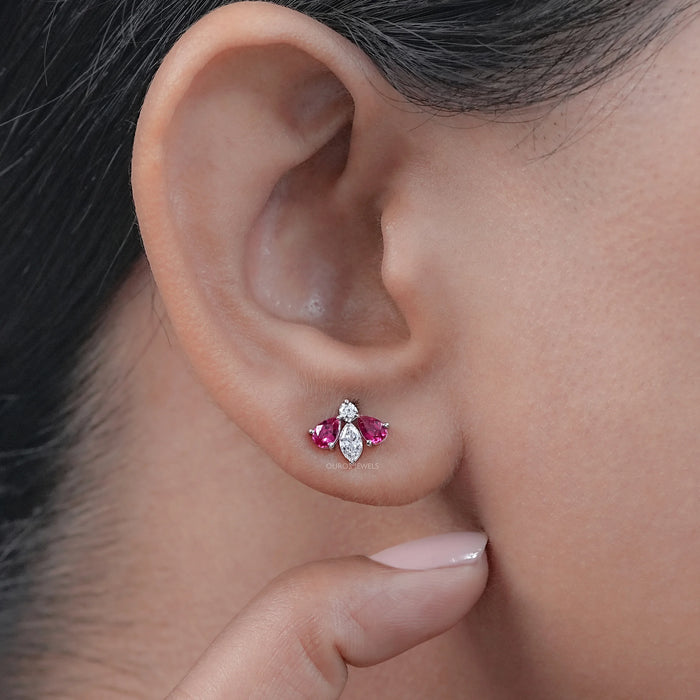 Ruby Pear And Marquise Lab Diamond Stud Earrings