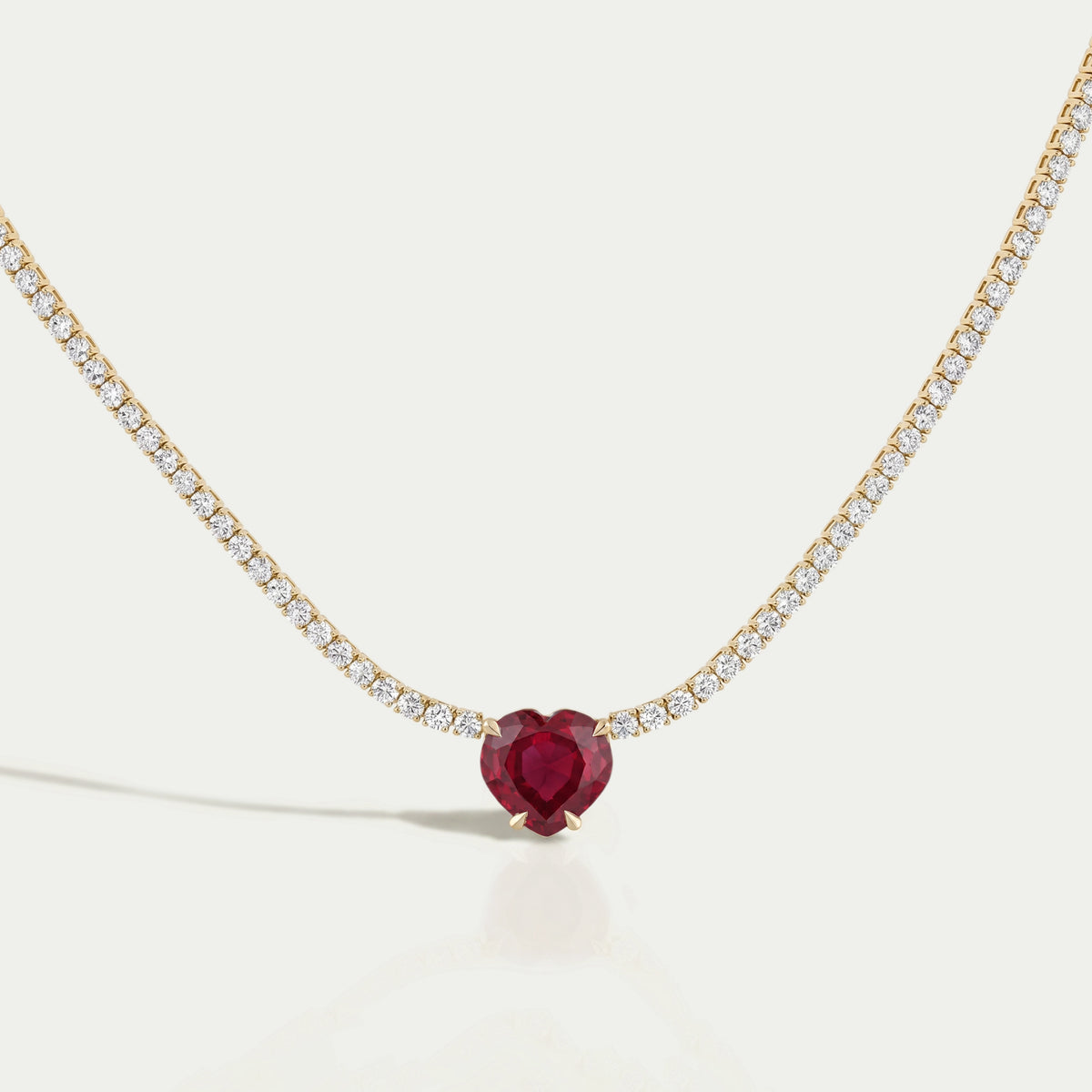 Ruby Heart And Round Diamond Tennis Necklace Necklaces