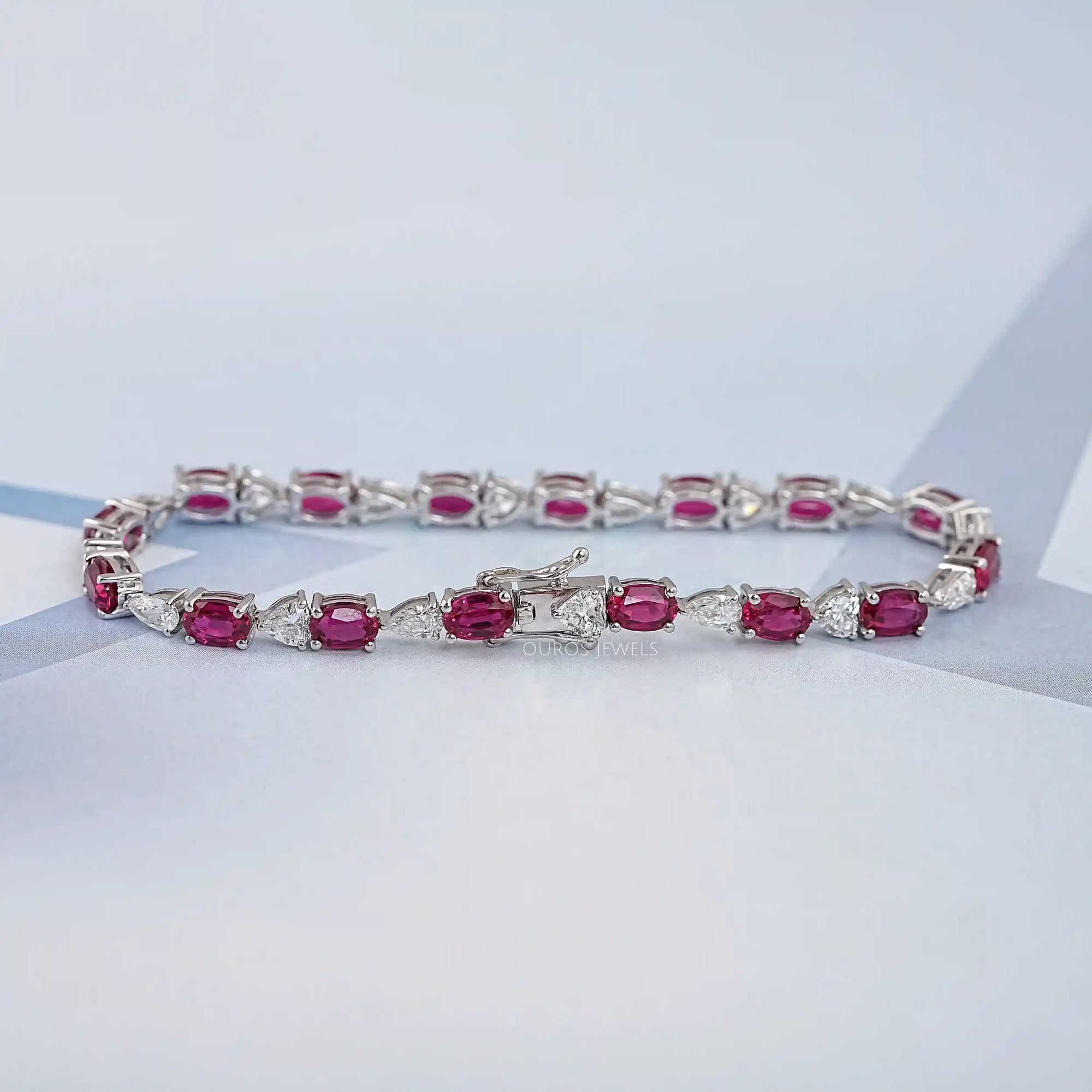 Ruby Oval and Diamond Tennis Bracelet Bracelet