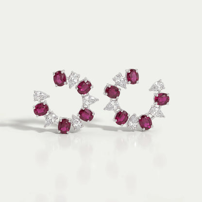 Pear and Red Oval Diamond Stud Earring