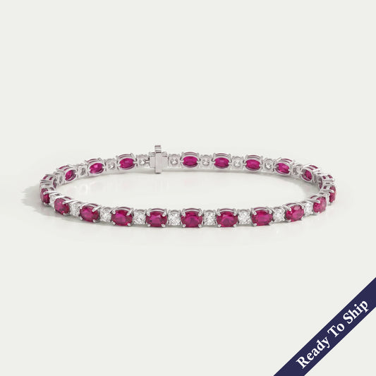 Ruby Oval Gemstone Tennis Bracelet