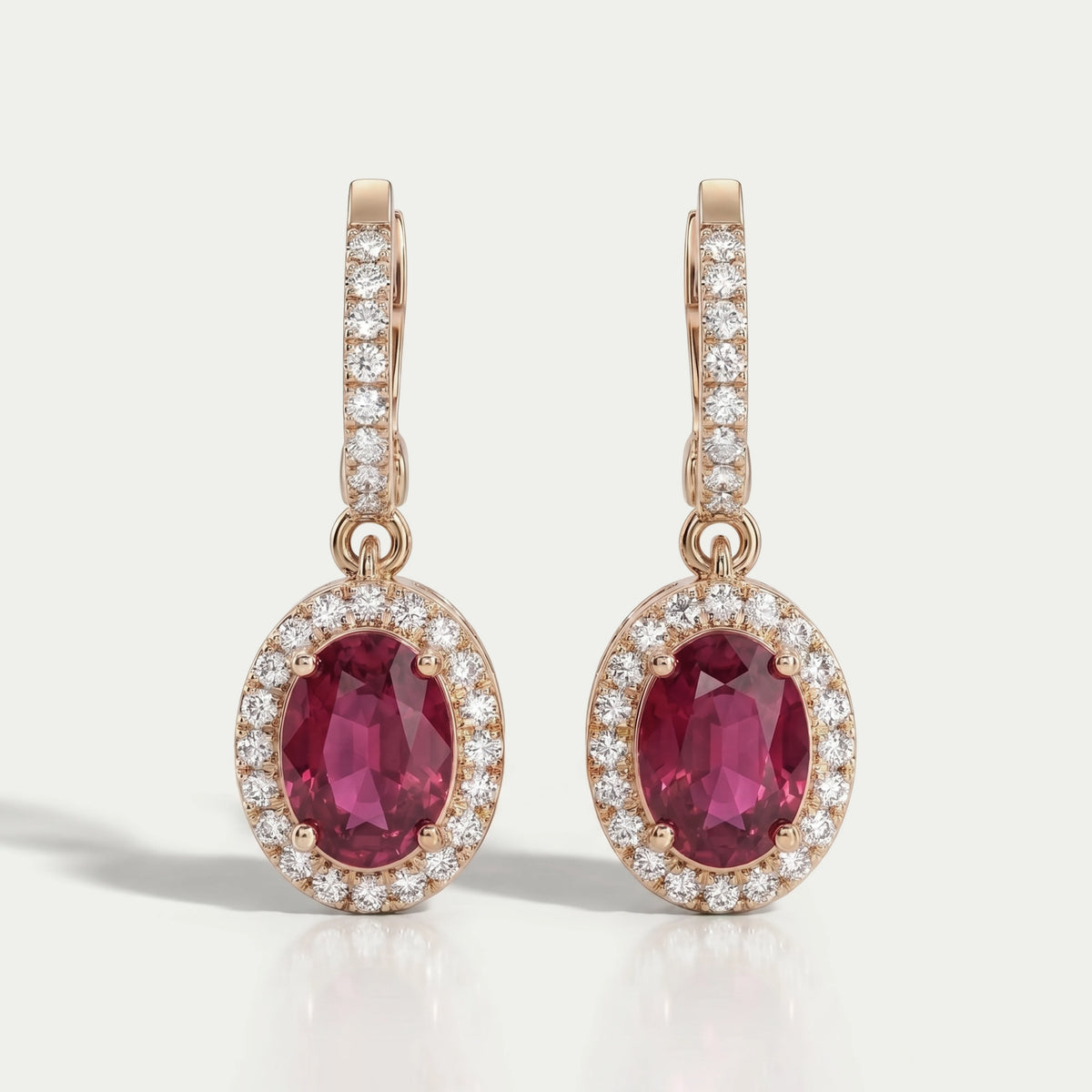 Ruby Oval Cut Halo Drop Dangle Earrings Earrings