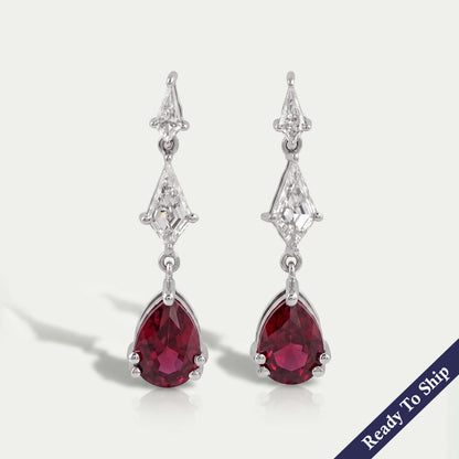 Ruby Pear Gemstone And Kite Cut Drop Earrings