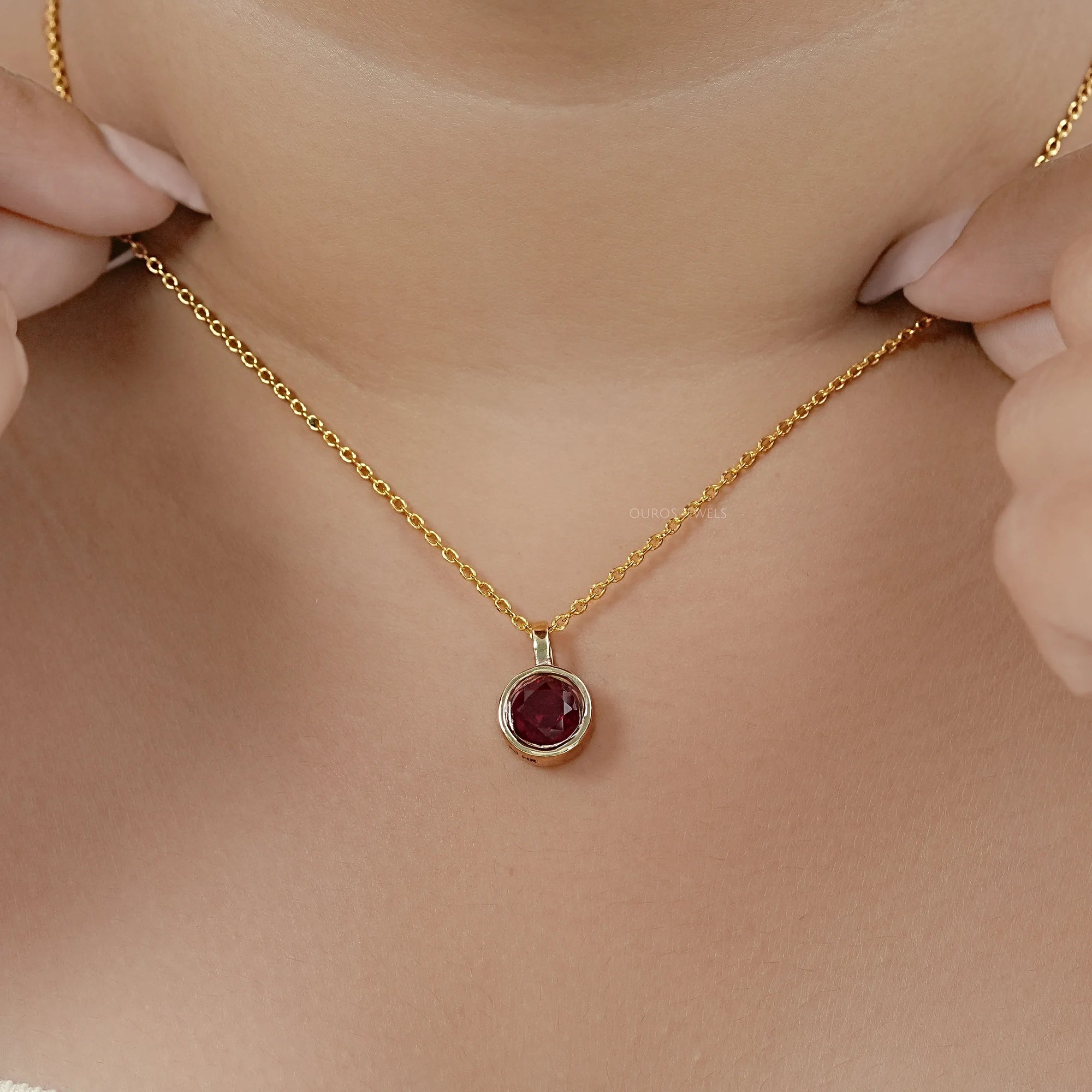 Pigeon Blood Ruby Round Gemstone Bezel Pendant