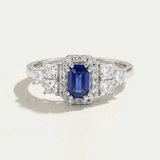 Emerald Sapphire Halo Engagement Ring