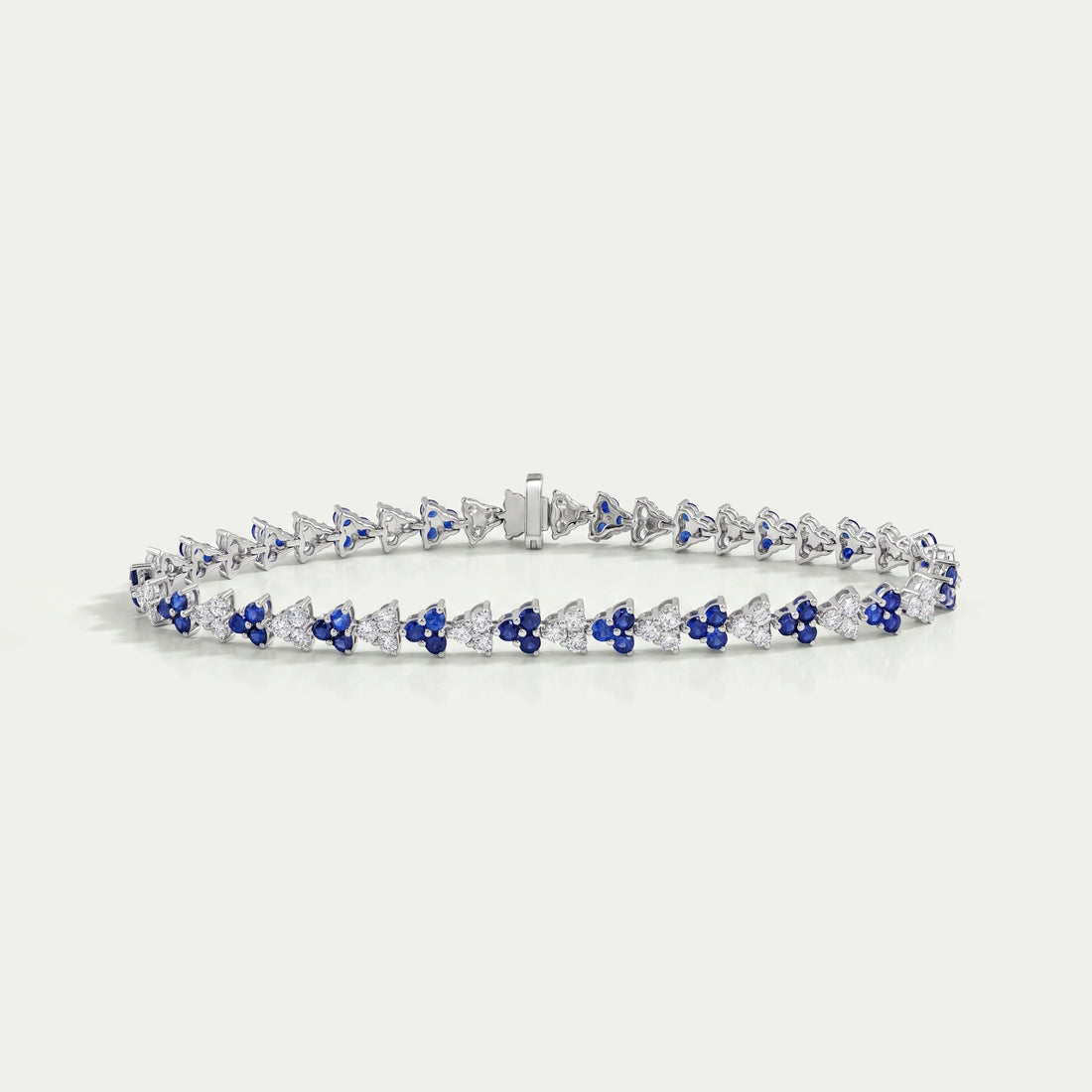 Three Stone Sapphire Round Cut Link Bracelet
