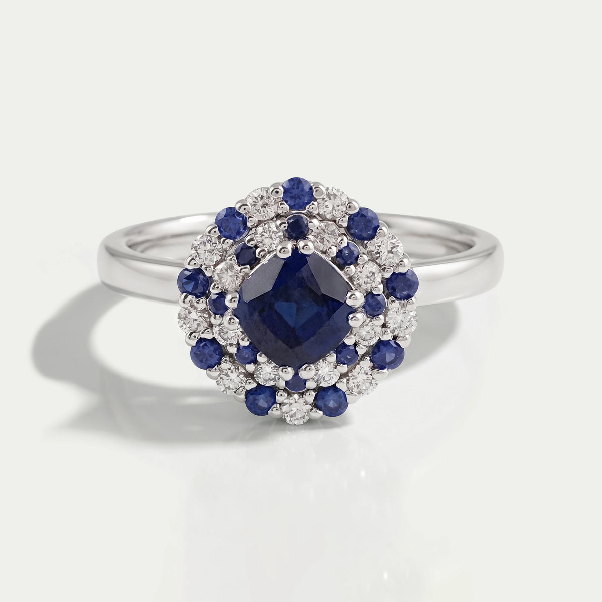 Cushion Sapphire Double Halo Engagement Ring
