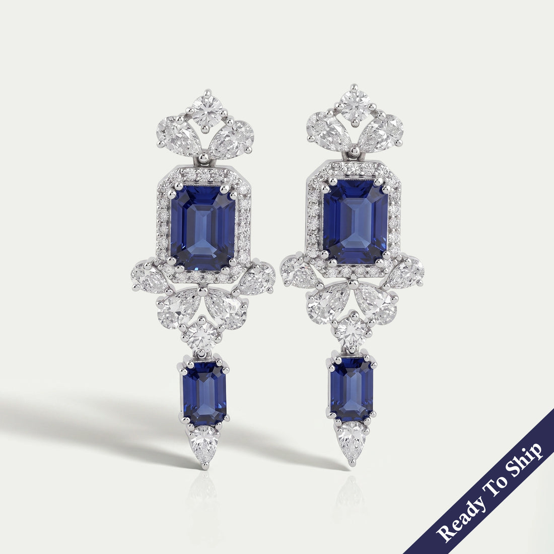 Sapphire Emerald Gemstone And Lab Diamond Drop Earrings