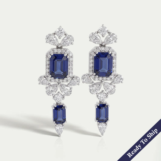 Sapphire Emerald Gemstone And Lab Diamond Drop Earrings
