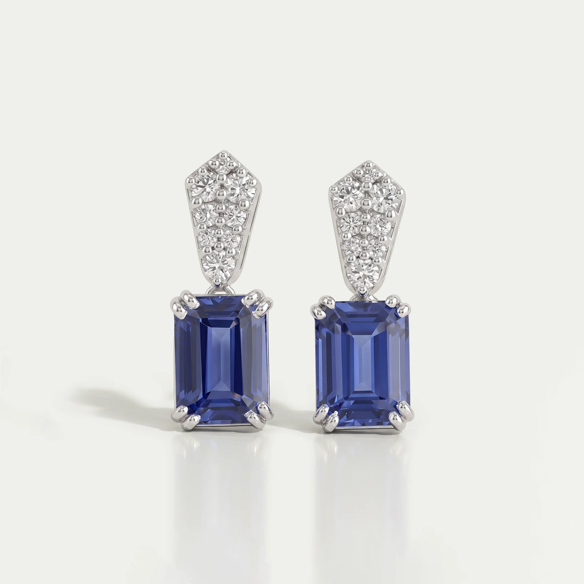 Sapphire Emerald Gemstone Round Diamond Drop Earrings Earrings