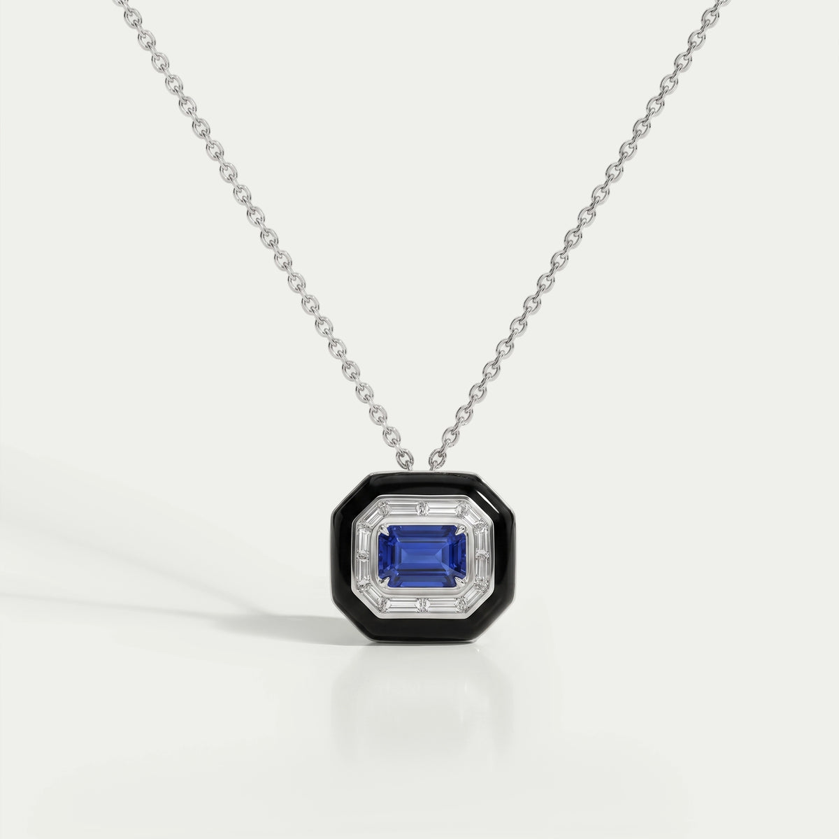 Enamel And Sapphire Gemstone Halo Pendant Necklaces
