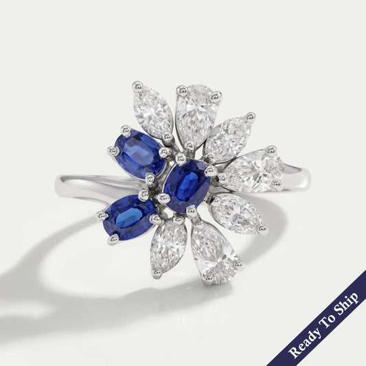 Sapphire Oval Gemstone Cluster Engagement Ring