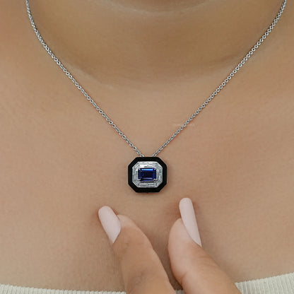 Enamel And Sapphire Gemstone Halo Pendant