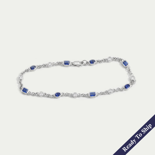 Sapphire Emerald And Oval Gemstone Bezel Set Chain Bracelet