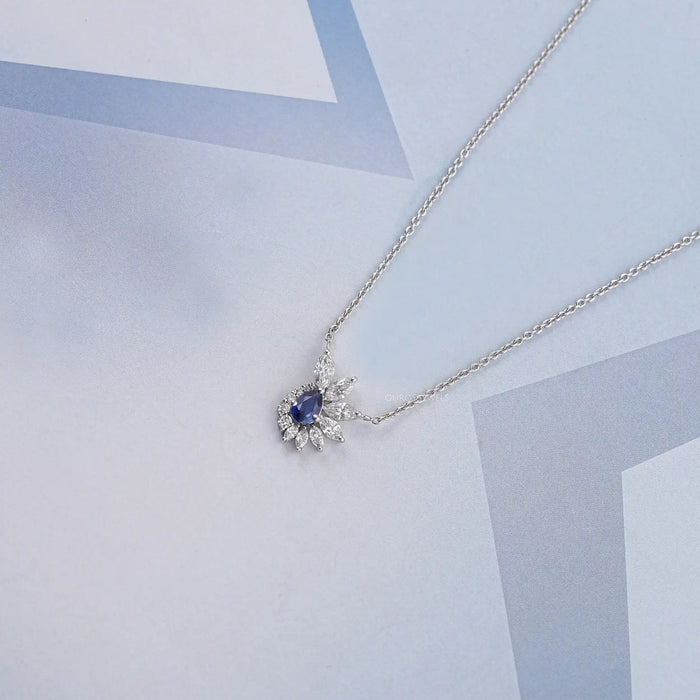 Sapphire Pear And Marquise Floral Cluster Pendant