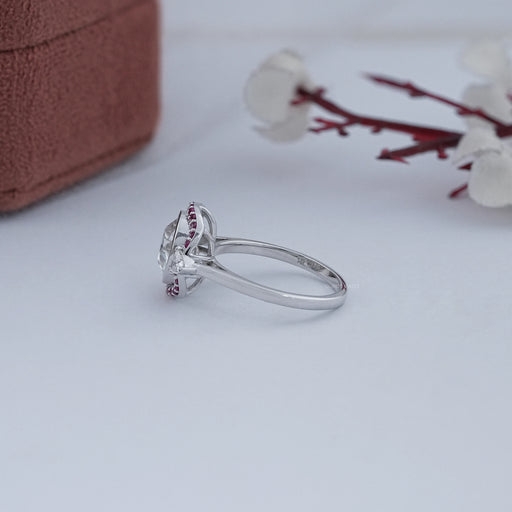 Bezel OEC Round Cut And Pink Sapphire Halo Engagement Ring